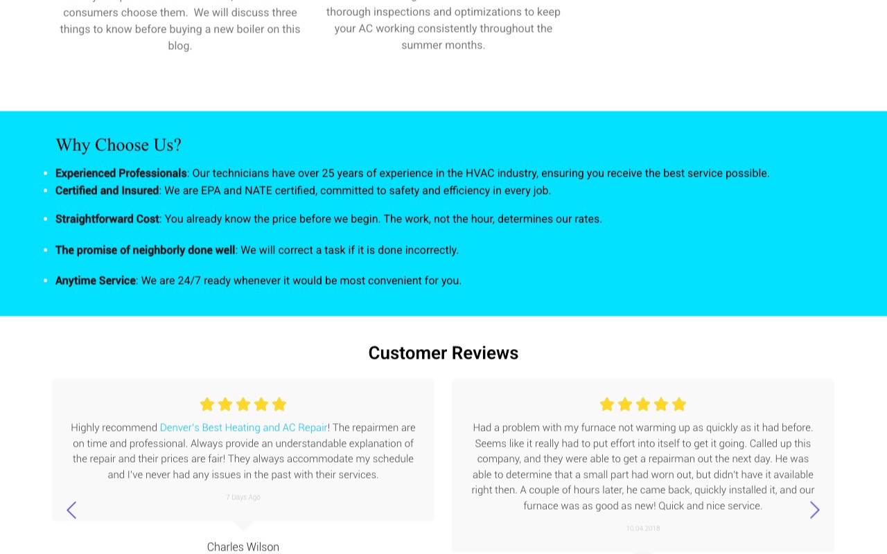 Current Denver's Best Heating & AC Repair website — desktop
